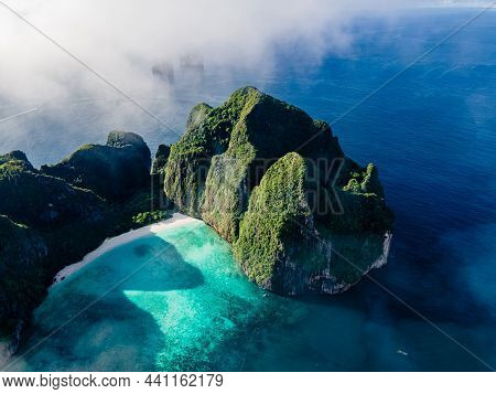 Maya Bay Koh Phi Phi Thailand, Turquoise Clear Water Thailand Koh Pi Pi, Scenic Aerial View Of Koh P