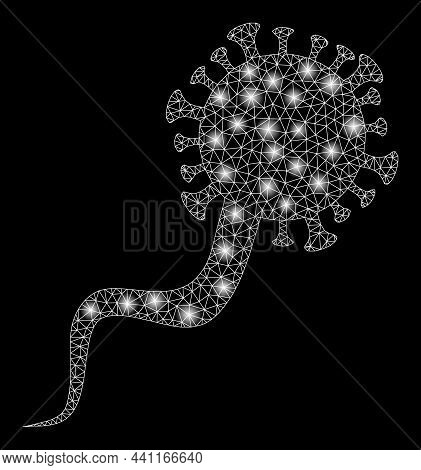 Constellation Net Virion Virus Icon With Light Spots On A Black Background. Bright Vector Mesh Is Ba