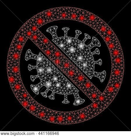 Flare Net Stop Coronavirus Icon With Light Spots On A Black Background. Light Vector Mesh Created Fr