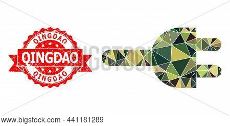 Low-poly Triangulated Electric Plug Military Camouflage Icon Illustration, And Qingdao Rubber Seal. 