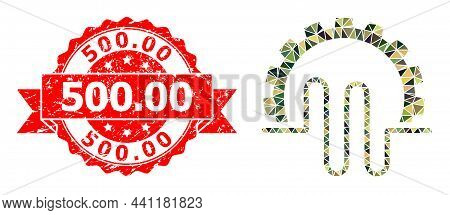 Low-poly Triangulated Pipe Service Gear Military Camouflage Icon Illustration, And 500.00 Scratched 