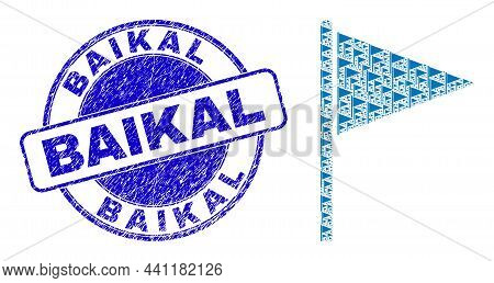 Vector Triangle Flag Icon Collage Is Composed With Repeating Recursive Triangle Flag Items. Baikal U
