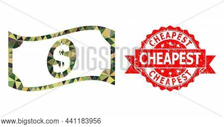 Lowpoly Triangulated Waving Dollar Banknote Military Camouflage Icon Illustration, And Cheapest Grun