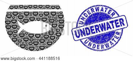 Vector Fish Tank Icon Composition Is Created Of Random Recursive Fish Tank Elements. Underwater Scra