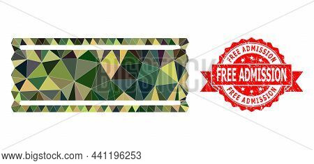 Low-poly Polygonal Ticket Template Military Camouflage Icon Illustration, And Free Admission Scratch