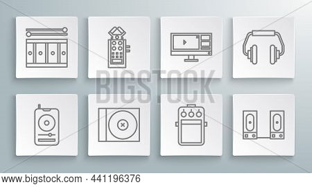 Set Line Music Player, Microphone, Cd Or Dvd Disk, Guitar Pedal, Stereo Speaker, Video Recorder Edit
