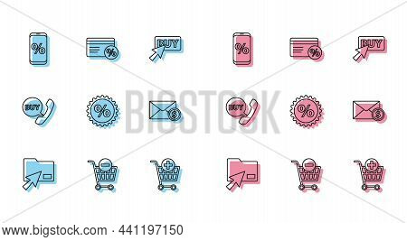 Set Line Cursor Click Document Folder, Percent Discount And Mobile, Add To Shopping, Discount Percen