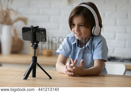 Boy Social Media Blogger Recording New Videovlog On Smartphone Camera