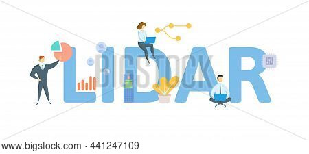 Lidar, Light Detection And Ranging. Concept With Keyword, People And Icons. Flat Vector Illustration