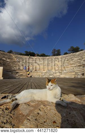 Kas, Turkey. 17 November 2021: The Theatre Of Antiphellos Ancient City In Kas, Antalya. With White C