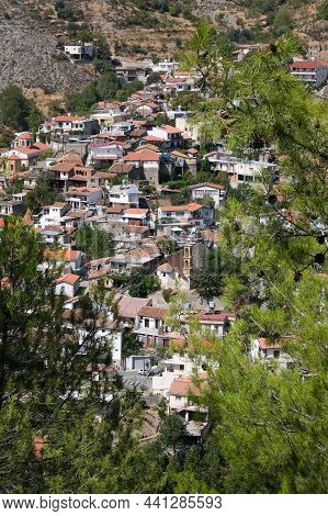 Mountain Village Of Palaichori At Troodos Mountains In Cyprus. Pitsilia Agricultural Region Famous F