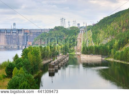 The Outpost Of The Largest Power Plant On The Yenisei River. Divnogorsk, Siberia, Russia