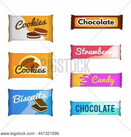 Vending Products. Snack Package. Fast Food Packs. Chocolate And Biscuit. Isolated Packaging For Cook