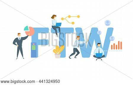 Ftw, For The Win. Concept With Keyword, People And Icons. Flat Vector Illustration. Isolated On Whit