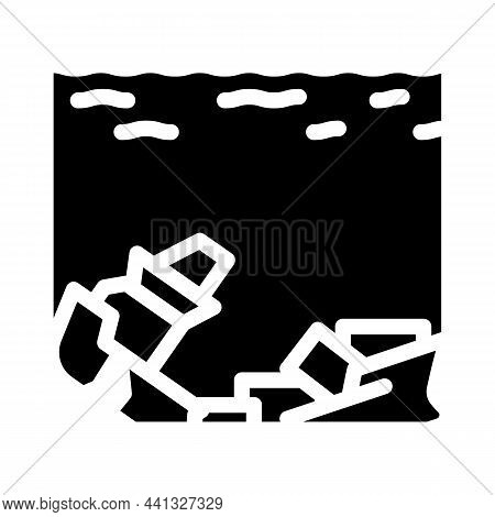 Sunken Container Ship Glyph Icon Vector. Sunken Container Ship Sign. Isolated Contour Symbol Black I