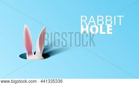White Rabbit Ears Stick Out From The Hole
