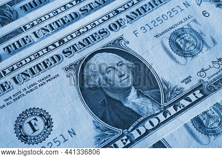 American Money Close-up. 1 Us Dollar Bills With Textured Paper Surface. Economy And Business Of The 