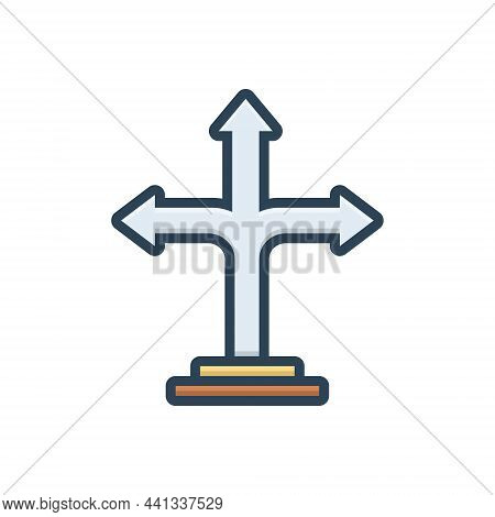 Color Illustration Icon For Direction-arrow Direction Guidance Indicator Pathway Roadsign Cross Poin