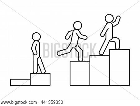 Progress Skill Worker, Climbing Stairs With Obstacles, Raising Level In Business, Line Art. Differen