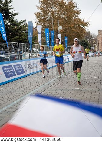 Istanbul, Turkey - November 07, 2021: 43rd Istanbul Marathon. Athletes Running In 43th Istanbul Mara