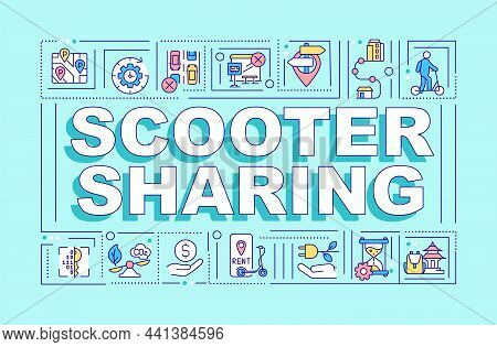 Scooter Sharing Word Concepts Banner. Micromobility Option. Infographics With Linear Icons On Turquo