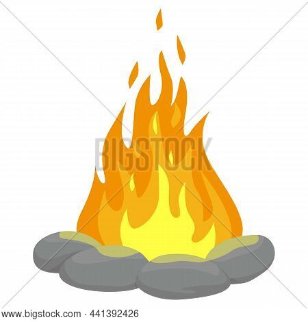 Campfire Isolated. Cartoon Vector Illustration Isolated Symbols Set. Burning Fire On Wood, Outdoor C