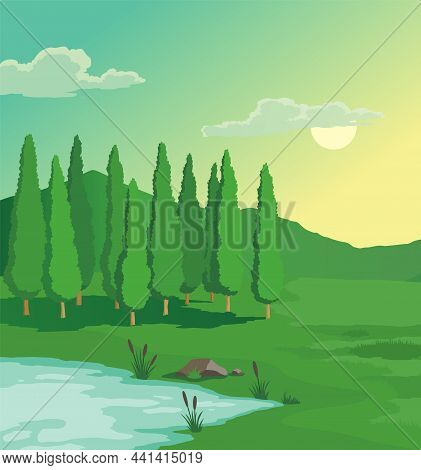 Before Climate Change. Global Environmental Potentional Problems. Hand Drawn Nature Landscape With T