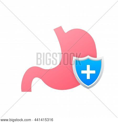 Stomach Protection, Healthy Protected Intestine. Digestive System Protection. Vector Stock Illustrat