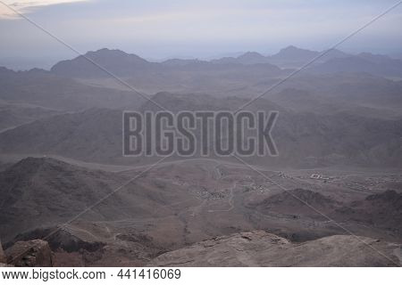Egypt. View From Mount Sinai In The Morning At Sunrise. Pilgrimage Place And Famous Touristic Destin