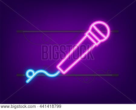 Music Neon Icon In Flat Style. Music, Voice, Record Icon. Vector Stock Illustration