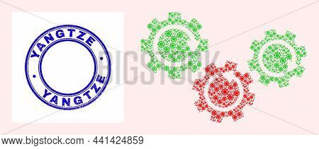 Vector Gear Mechanism Icon Collage Is Composed From Randomized Recursive Gear Mechanism Elements. Ya