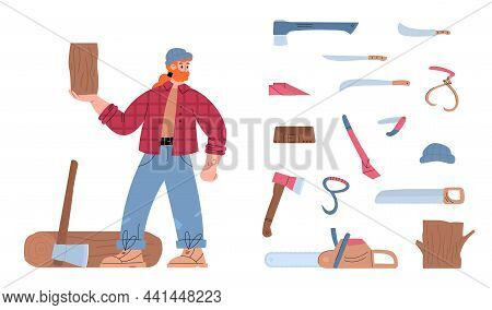Logging And Lumber Manufacturing Icons Set, Flat Vector Illustration Isolated.