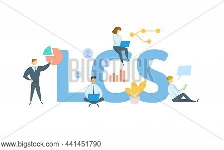 Lcs, Least Cost Selection. Concept With Keyword, People And Icons. Flat Vector Illustration. Isolate
