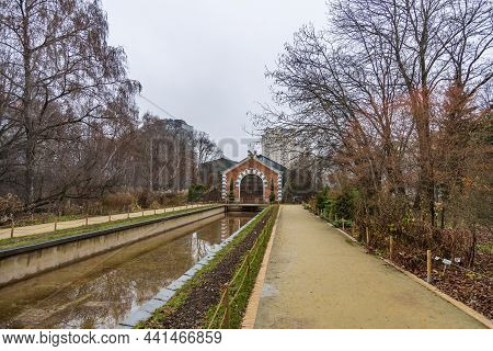 Historic Building Of A Subtropical Greenhouse. Botanical Garden Of Moscow State University, Russia