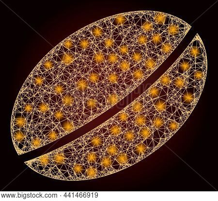 Bright Crossing Mesh Wheet Seed With Glowing Spots On A Dark Red Gradient Background. Vector Grid Cr