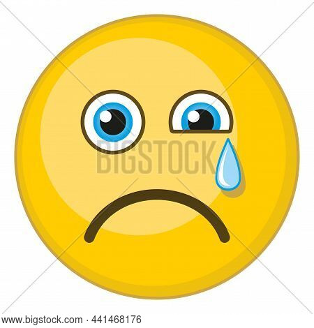 Crying Emoji. Sad Round Yellow Face With Tear Dropping
