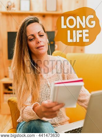 Sign Displaying Long Life. Business Showcase Able To Continue Working For Longer Than Others Of The 