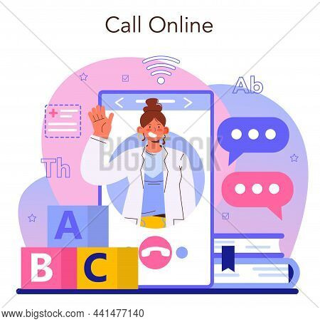 Speech Therapist Online Service Or Platform. Doctor Diagnozing And Treating