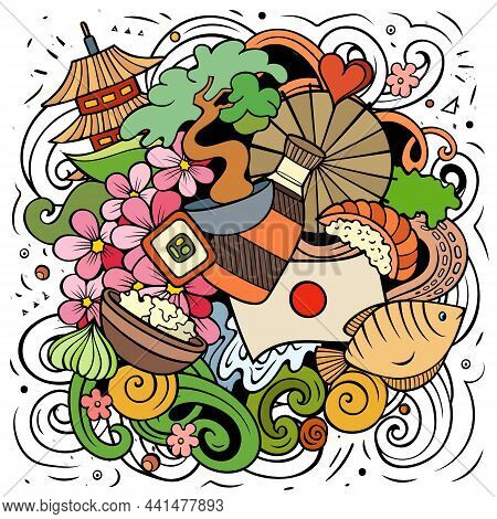 Japan Cartoon Vector Doodle Illustration