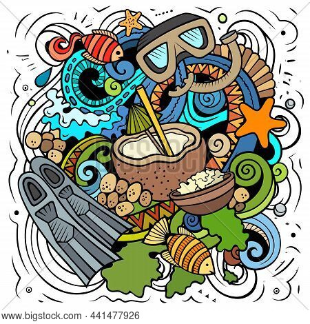 Maldives Cartoon Vector Doodle Illustration