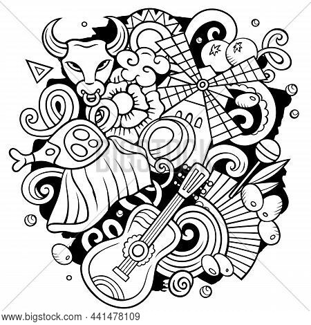 Spain Hand Drawn Cartoon Doodle Illustration