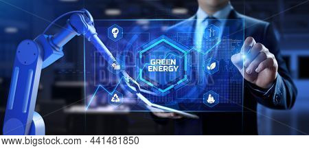 Green Energy Renewable Ecology Saving. Business Industrial Technology Concept. Cobot 3d Render