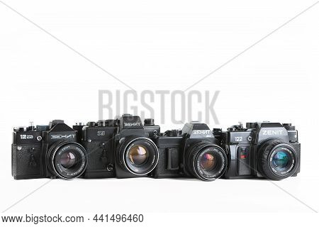 Moscow, Russia, November 30, 2021. Very Rare Old Soviet 35 Mm Slr Camera Zenit 19, Zenit-am, Zenit 1