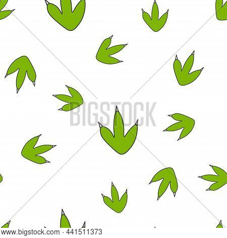Seamless Pattern Of Green Dinosaurus Footprint. Isolated On White Background. Illustration.