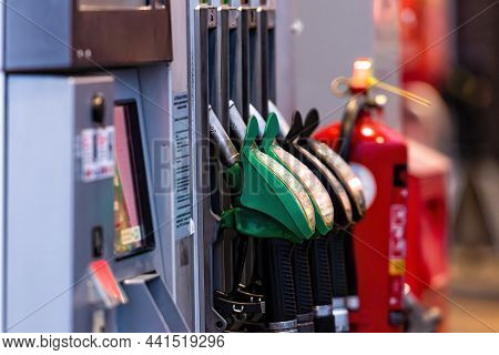 Riga, Latvia, January 2, 2021: Circle K Gas Station With Fuel, Oil, Gasoline And Diesel, Close-up Of