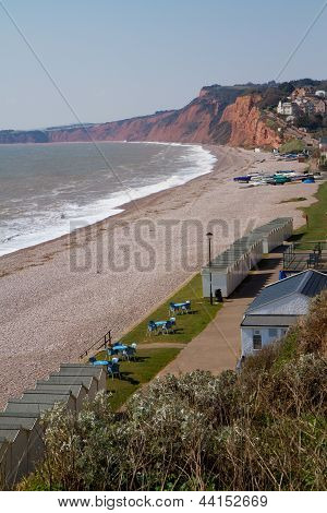 Pohled na pláž Budleigh Salterton Devon