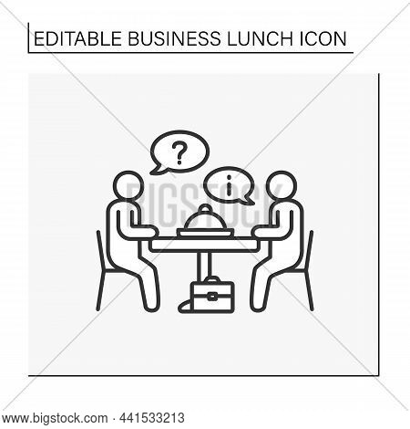 Discussion Line Icon. Interesting Communication During Lunch. Workflow Discussion.business Lunch Con