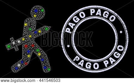 Glossy Polygonal Mesh Web Sword Gunman Icon With Glitter Effect On A Black Background With Pago Dirt