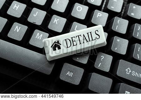 Hand Writing Sign Details. Conceptual Photo The Extended Treatment Of Or Attention To Particular Ite