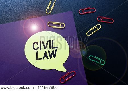 Text Showing Inspiration Civil Law. Word For Law Concerned With Private Relations Between Members Of